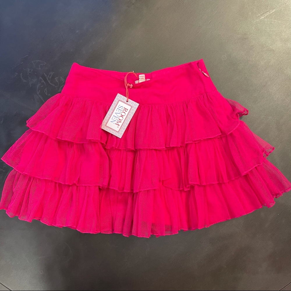 NWT Room Seven Sz. 7 Ruffled Bright Pink Skirt